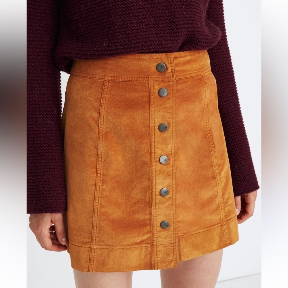 Madewell Velveteen A-Line Mini Skirt women Button-Front 6 Casual orange fall Y2K - Picture 9 of 9